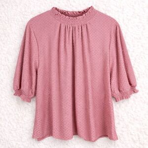 J. Crew Clip Dot Blouse XXL Pink Ruffle Sleeve Classic Preppy Feminine Romantic